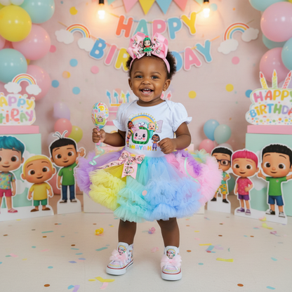 Personalized Cocomelon Themed 1st birthday girl T-Shirt with Tutu Oufit
