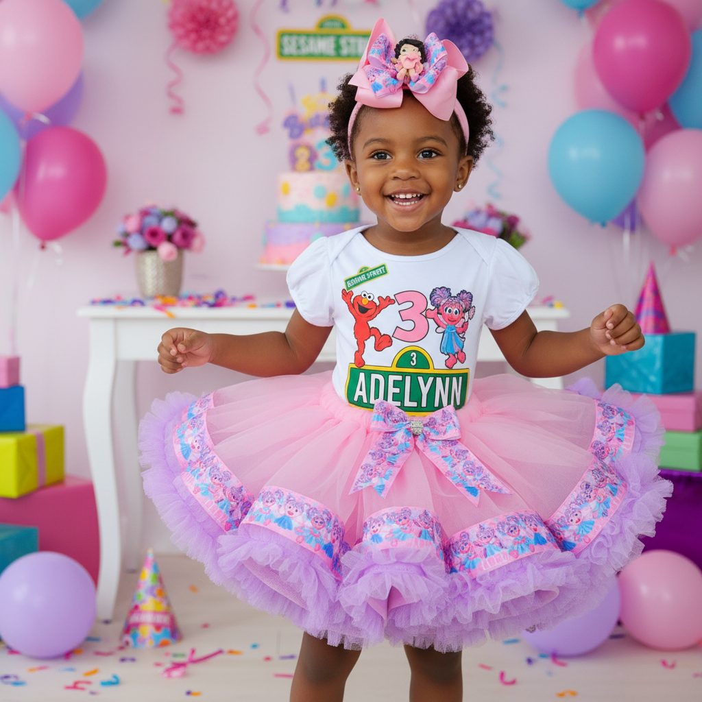 Personalized Sesame Street Themed Birthday Girl Tutu Outfit