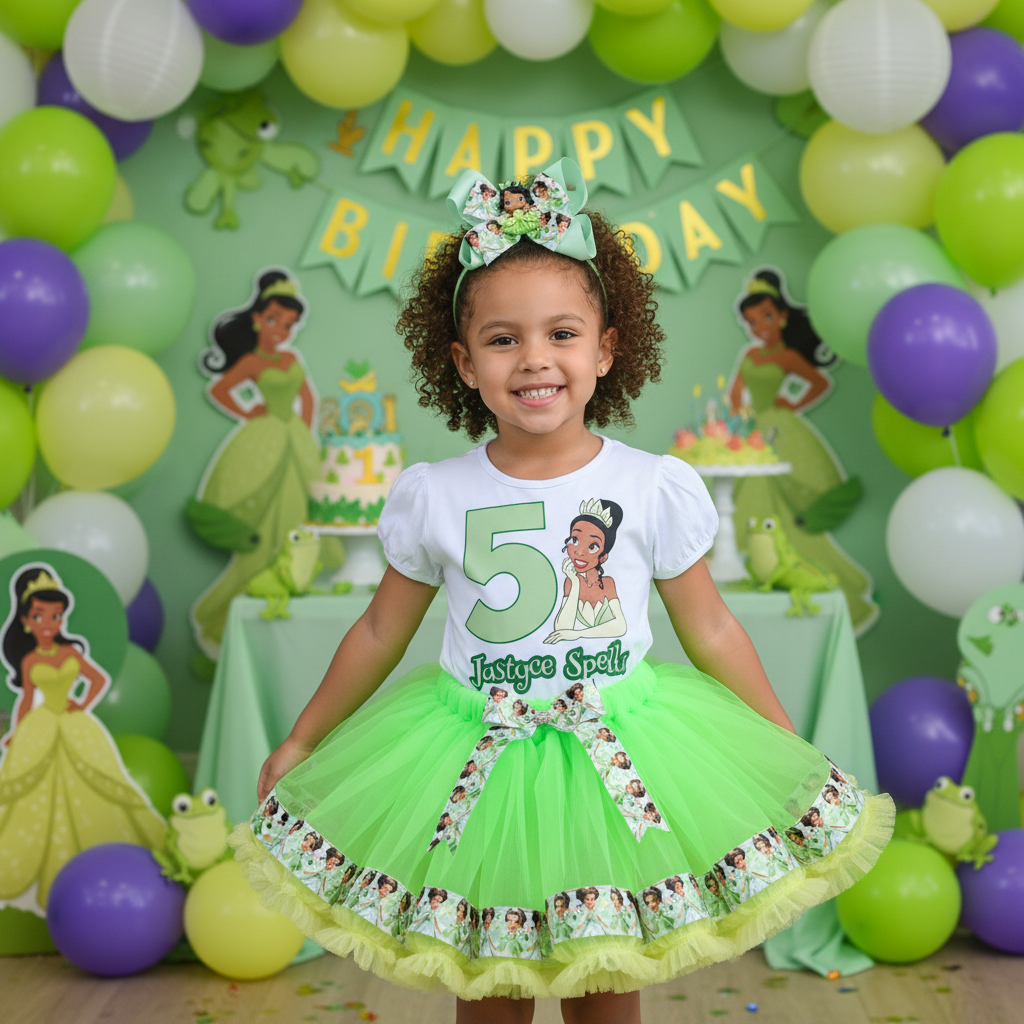 Personalized Princess and The Frog Birthday Girl Tutu Outfit with a white custom Shirt