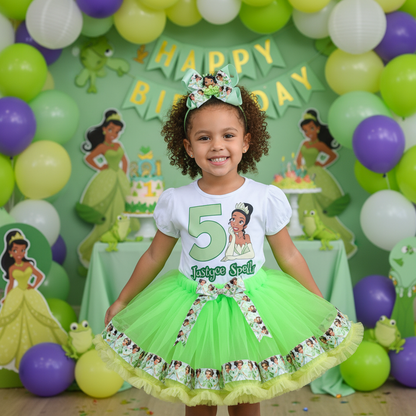 Personalized Princess and The Frog Birthday Girl Tutu Outfit with a white custom Shirt