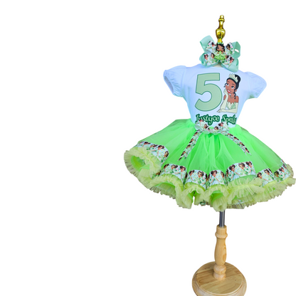 Personalized Princess and The Frog Birthday Girl Tutu Outfit with a white custom Shirt