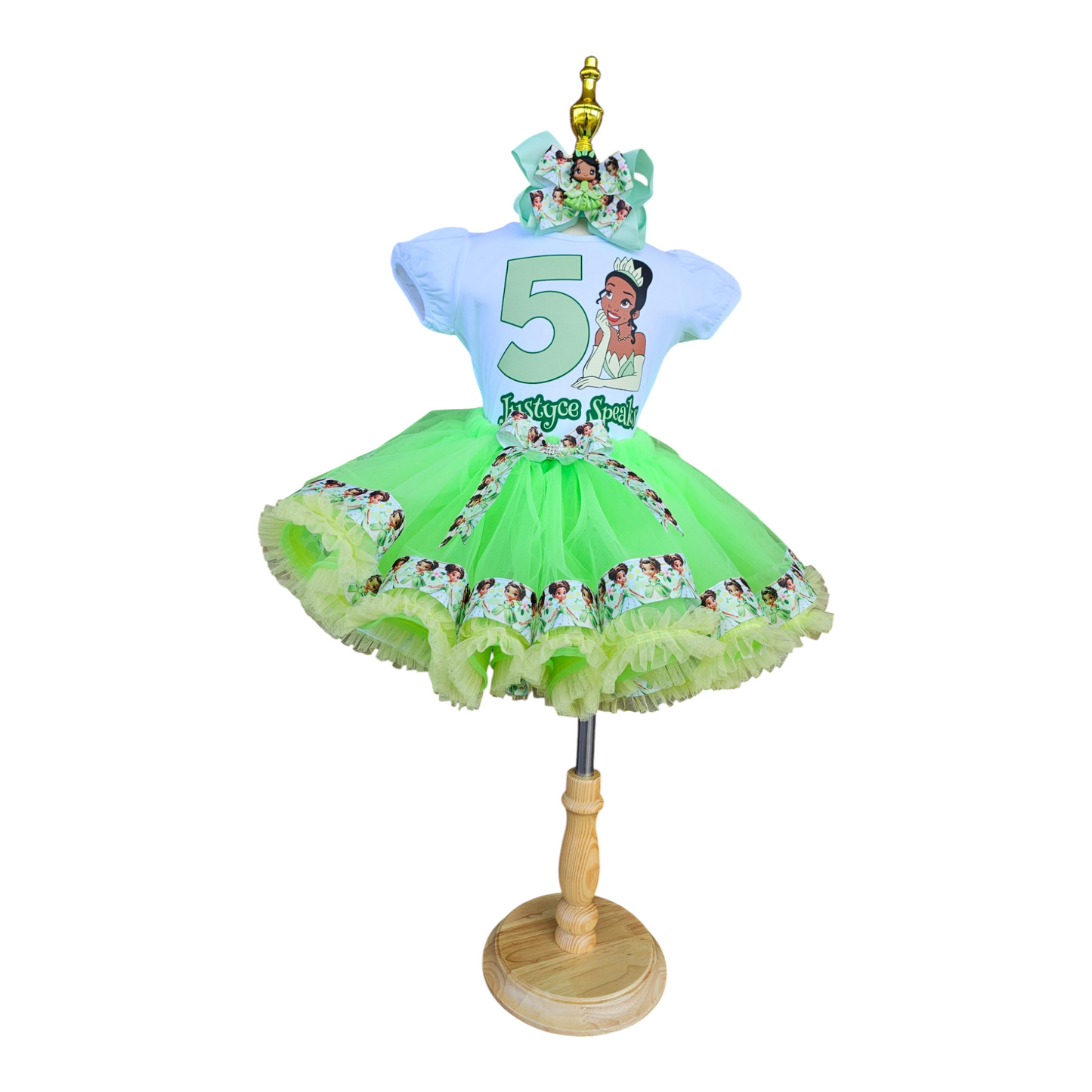 Personalized Princess and The Frog Birthday Girl Tutu Outfit with a white custom Shirt