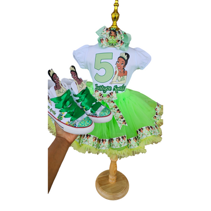 Personalized Princess and The Frog Birthday Girl Tutu Outfit with a white custom Shirt
