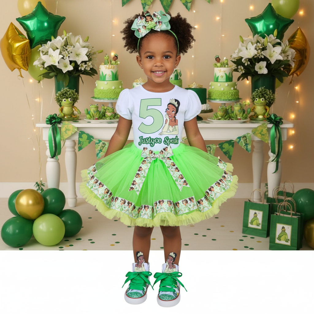 Personalized Princess and The Frog Birthday Girl Tutu Outfit with a white custom Shirt