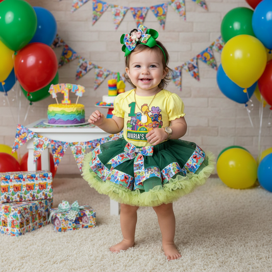 Sesame Street 1st Birthday Tutu Outfit, Personalized Elmo Big Bird Cookie Monster Shirt, Baby Girl First Birthday Outfit, Custom Name Outfit