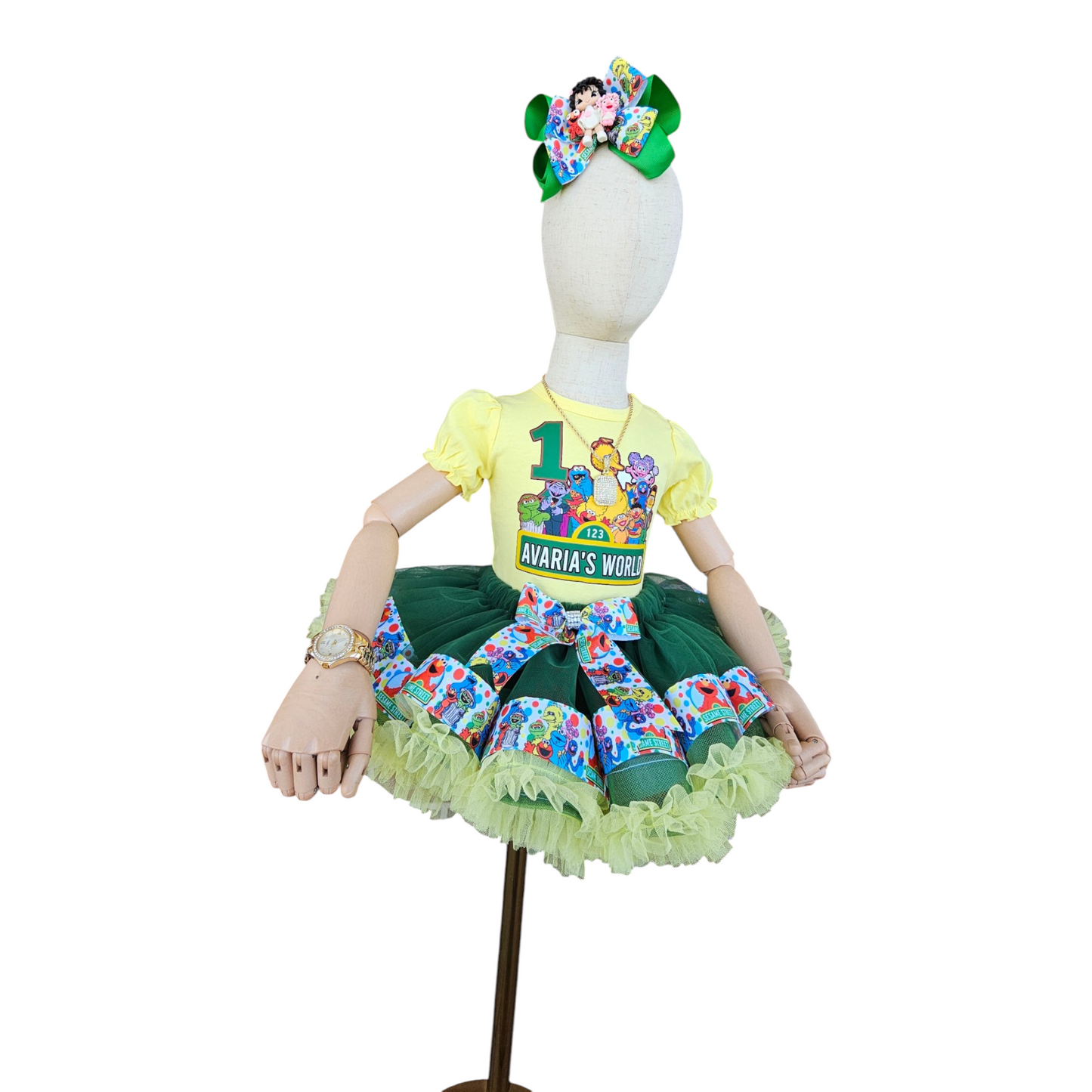 Sesame Street 1st Birthday Tutu Outfit, Personalized Elmo Big Bird Cookie Monster Shirt, Baby Girl First Birthday Outfit, Custom Name Outfit