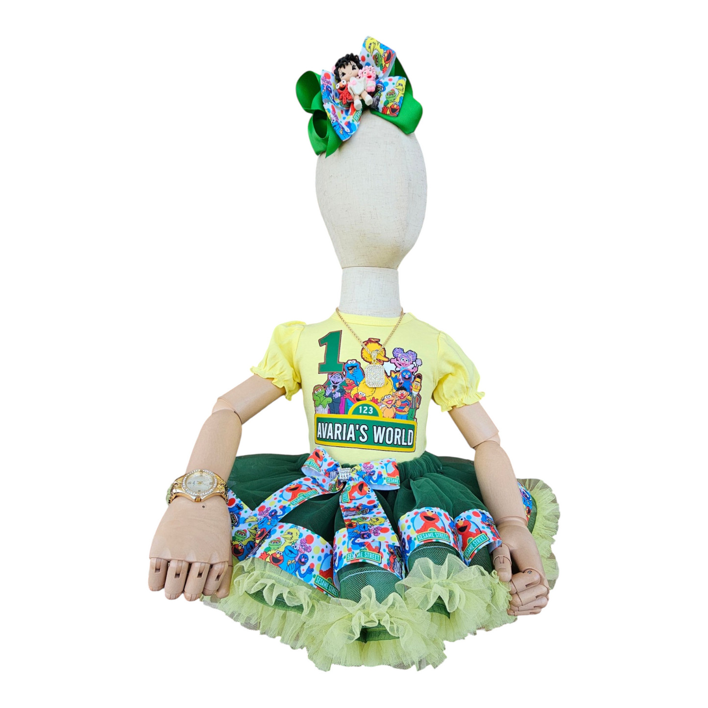 Sesame Street 1st Birthday Tutu Outfit, Personalized Elmo Big Bird Cookie Monster Shirt, Baby Girl First Birthday Outfit, Custom Name Outfit