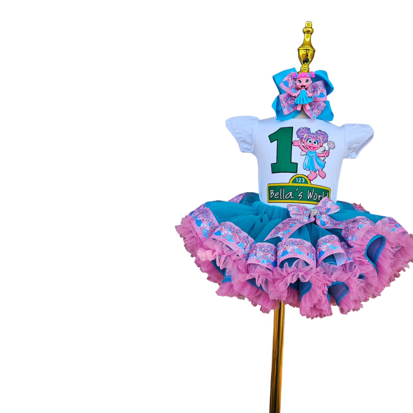 Abby Cadabby Themed Baby Girl Birthday Outfit, Custom Name & Tutu Set