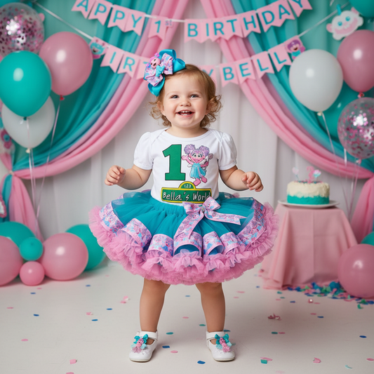 Abby Cadabby Themed Baby Girl Birthday Outfit, Custom Name & Tutu Set