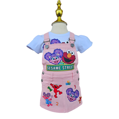 Sesame Street Personalized Kids Denim Overall, Personalized Baby Girl Birthday Outfit, Character Design