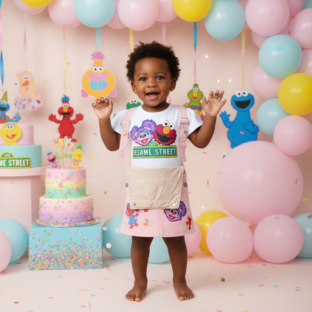 Sesame Street Personalized Kids Denim Overall, Personalized Baby Girl Birthday Outfit, Character Design