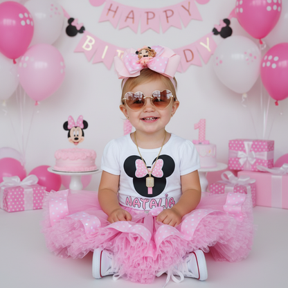 Minnie Mouse First Birthday Tutu Set with a Personalized T-Shirt & Fluffy Skirt