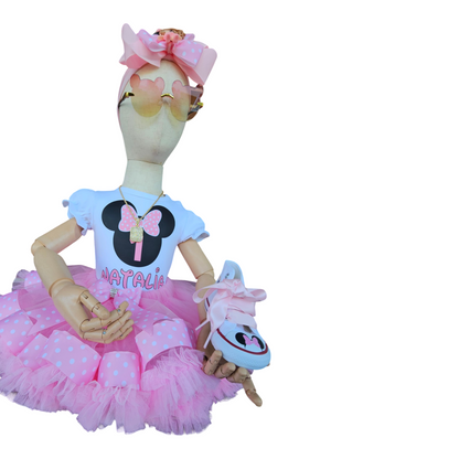 Minnie Mouse First Birthday Tutu Set with a Personalized T-Shirt & Fluffy Skirt