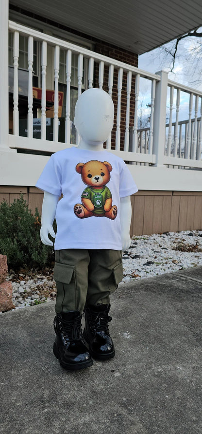 Baby Ruffle Boys Bear Graphic T-Shirt And Cargo Pants Set