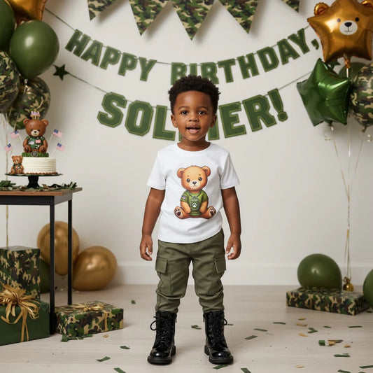 Baby Ruffle Boys Bear Graphic T-Shirt And Cargo Pants Set