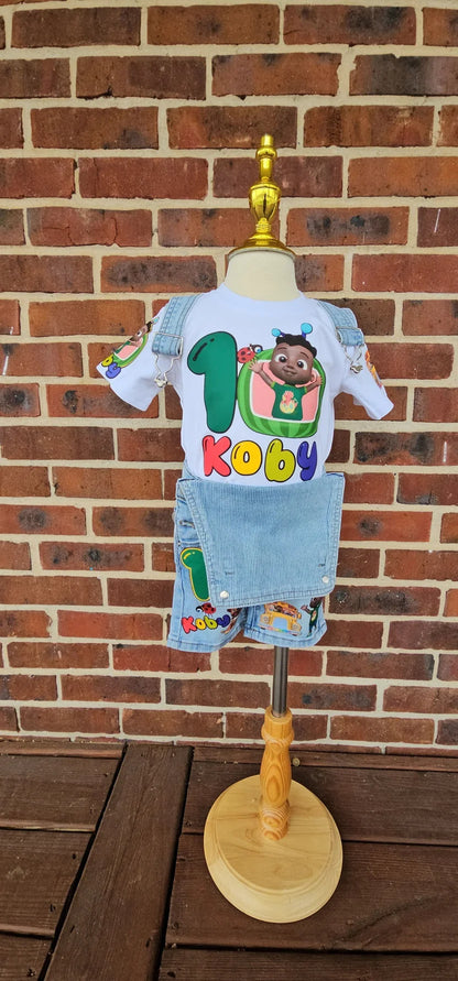 Kids Cocomelon Themed Birthday Outfit With Overalls