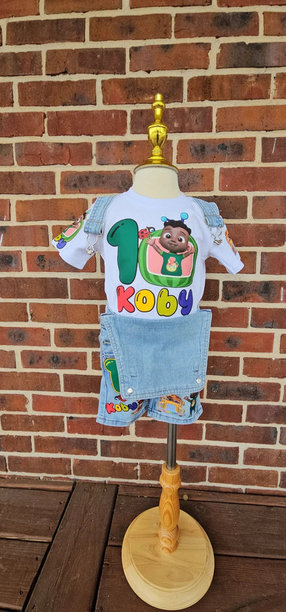 Kids Cocomelon Themed Birthday Outfit With Overalls