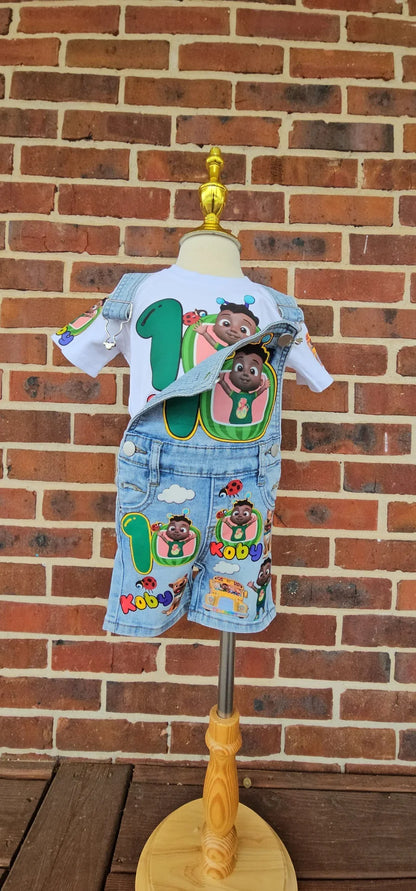 Kids Cocomelon Themed Birthday Outfit With Overalls