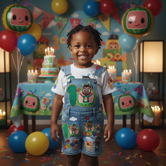 Kids Cocomelon Themed Birthday Outfit With Overalls