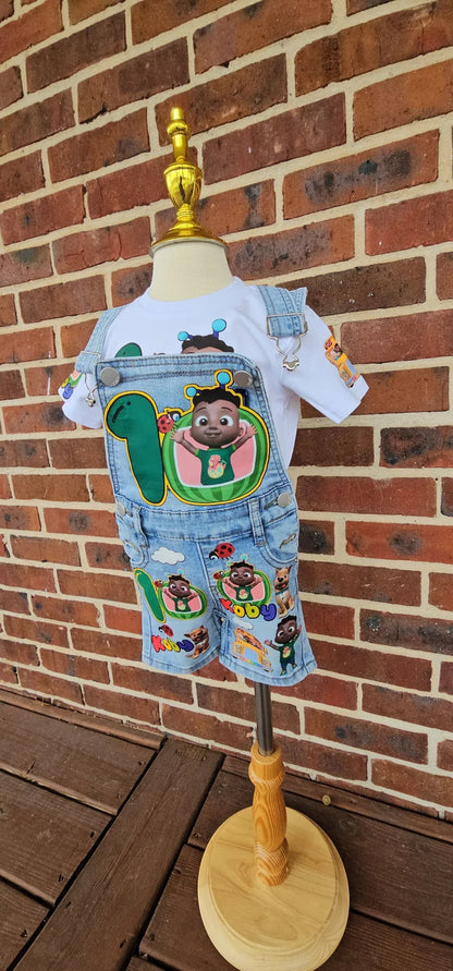 Kids Cocomelon Themed Birthday Outfit With Overalls