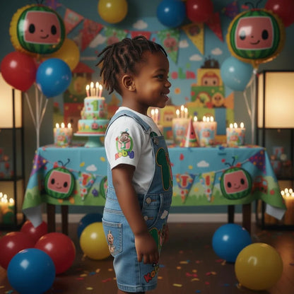 Kids Cocomelon Themed Birthday Outfit With Overalls
