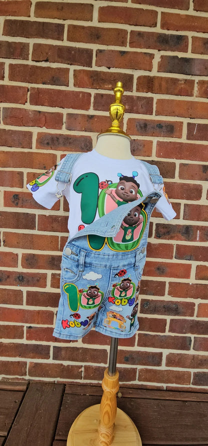 Kids Cocomelon Themed Birthday Outfit With Overalls