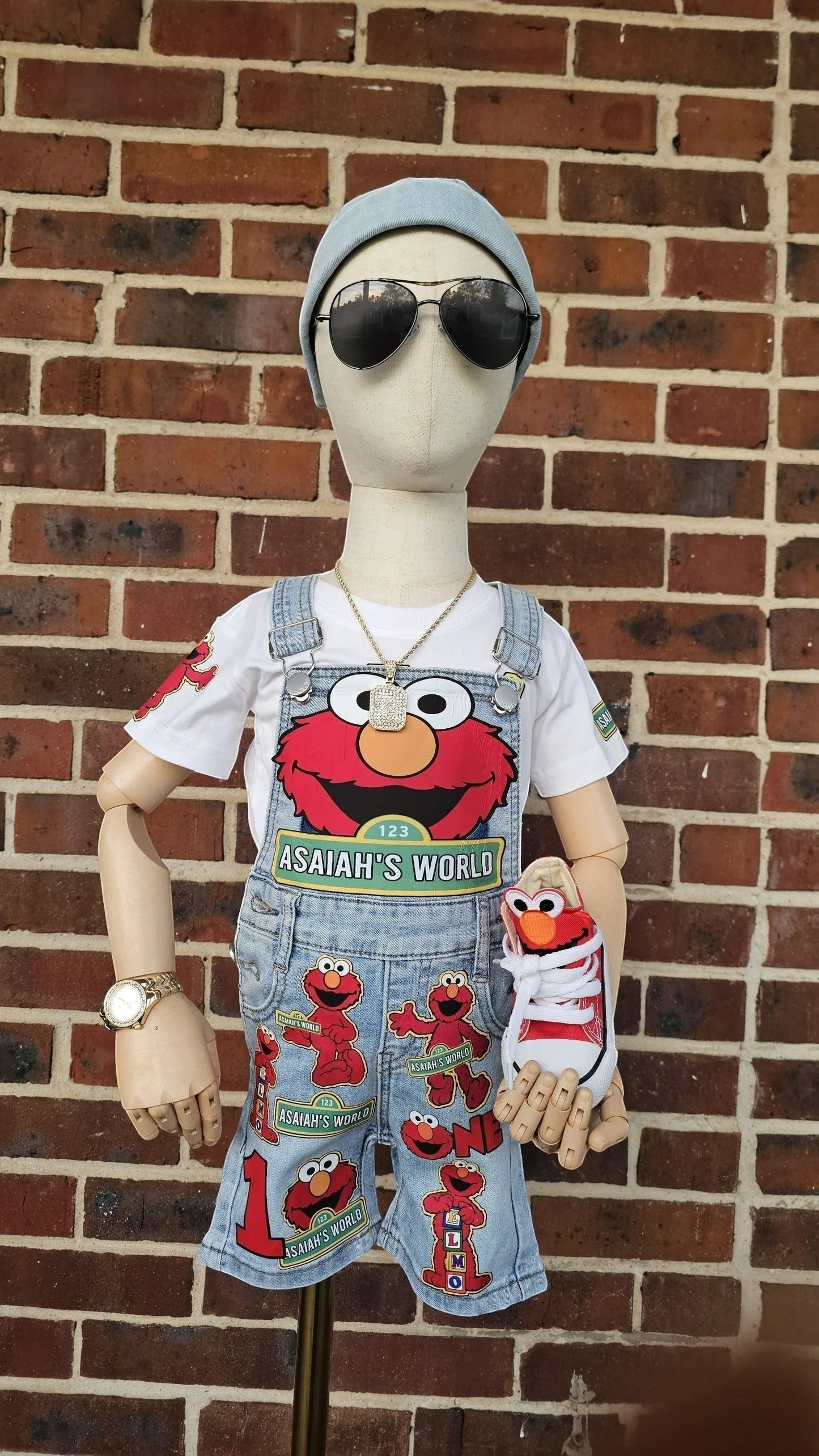 Elmo Character Denim Overalls Set