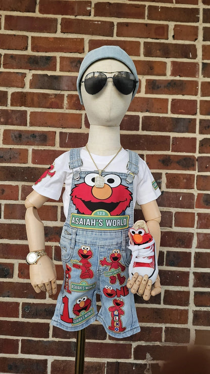 Elmo Character Denim Overalls Set