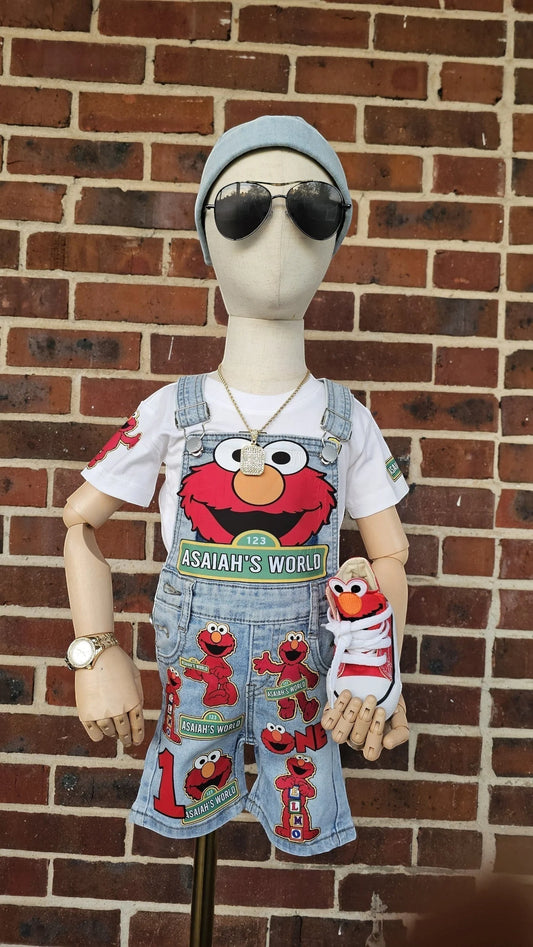 Elmo Character Denim Overalls Set