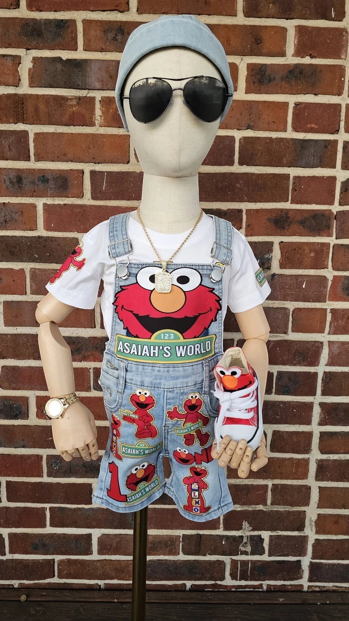 Elmo Character Denim Overalls Set
