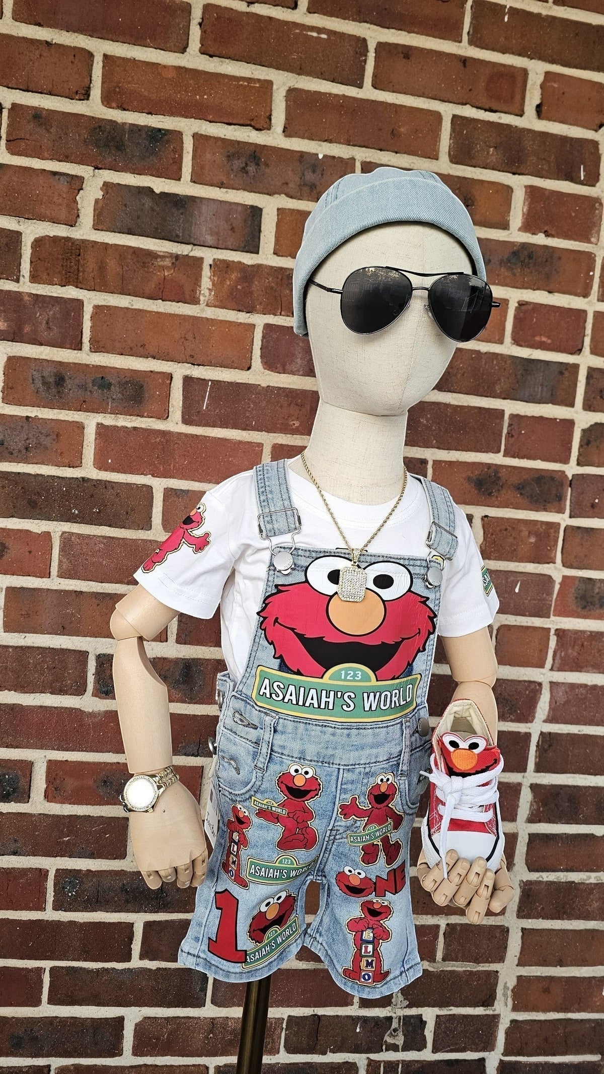 Elmo Character Denim Overalls Set