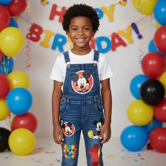 Mickey Mouse Denim Overalls With T-Shirt Set