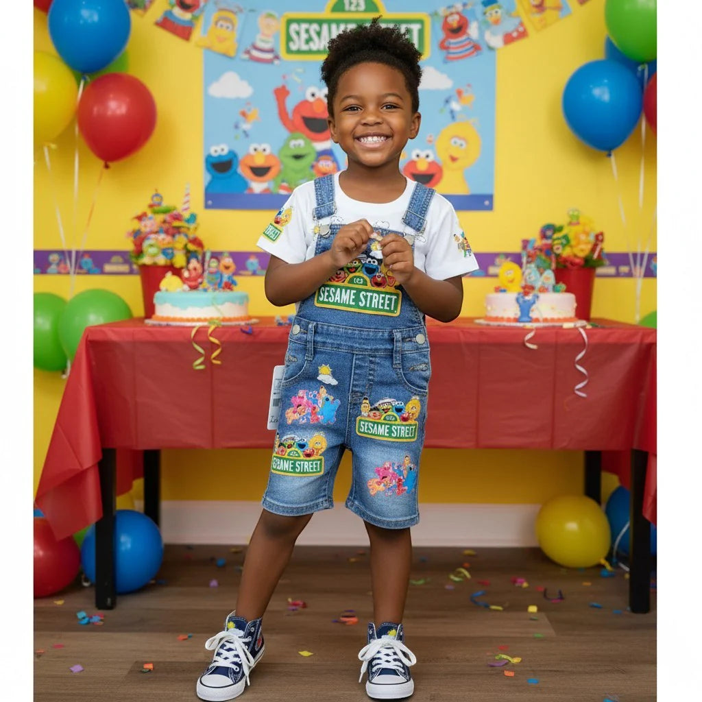 Sesame Street Denim Overalls and T-Shirt Set