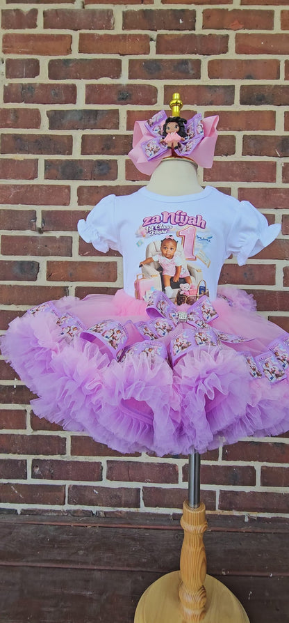 Custom First Birthday Tutu Outfit for Girls | Personalized Pink Airplane Birthday Outfit | Photo Birthday Shirt & Ruffle Tutu Set