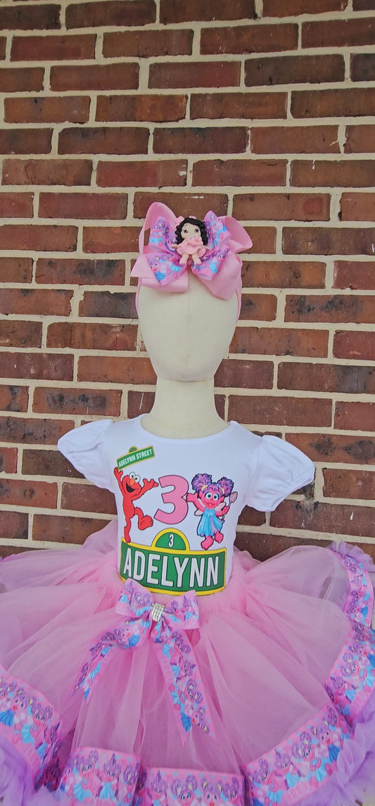 Personalized Sesame Street Abby Cadabby & Elmo Birthday Tutu Outfit | Custom 3rd Birthday Outfit for Girls | Handmade Birthday Shirt & Tutu Set