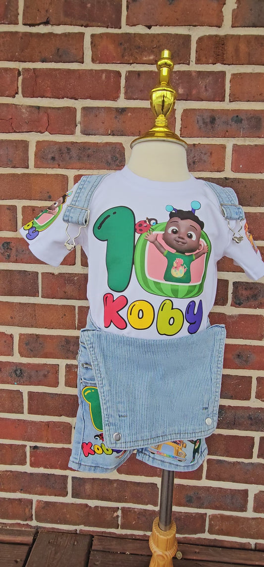 Personalized Cocomelon Birthday Overall Set for Boys | Custom JJ 1st Birthday Denim Overalls | Handmade Birthday Outfit for Toddler Boys