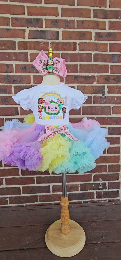 Personalized Cocomelon Themed 1st birthday girl T-Shirt with Tutu Oufit