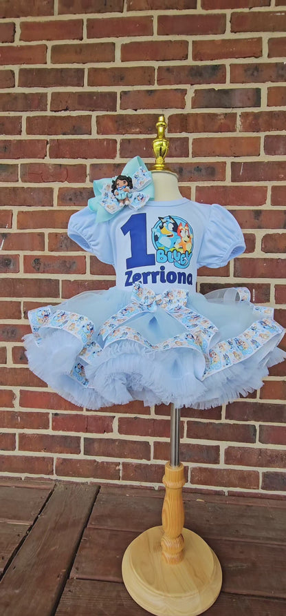 Bluey Birthday Outfit for Girl, Personalized Bluey Tutu Dress, Toddler Birthday Tutu Set, Custom Bluey Dog Birthday Outfit