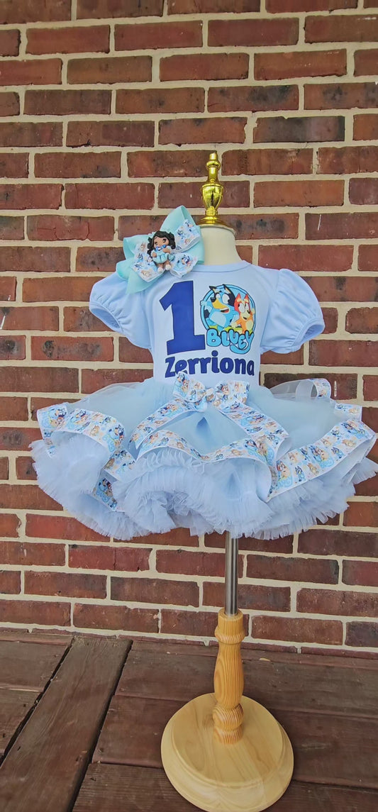Bluey Birthday Outfit for Girl, Personalized Bluey Tutu Dress, Toddler Birthday Tutu Set, Custom Bluey Dog Birthday Outfit