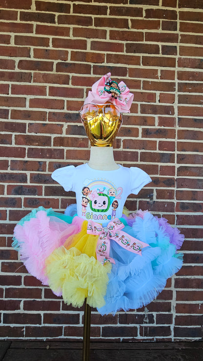 Personalized Cocomelon Themed 1st birthday girl T-Shirt with Tutu Oufit