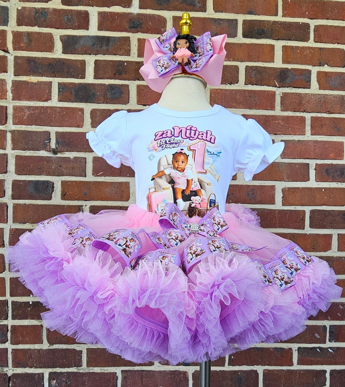 Custom First Birthday Tutu Outfit for Girls | Personalized Pink Airplane Birthday Outfit | Photo Birthday Shirt & Ruffle Tutu Set