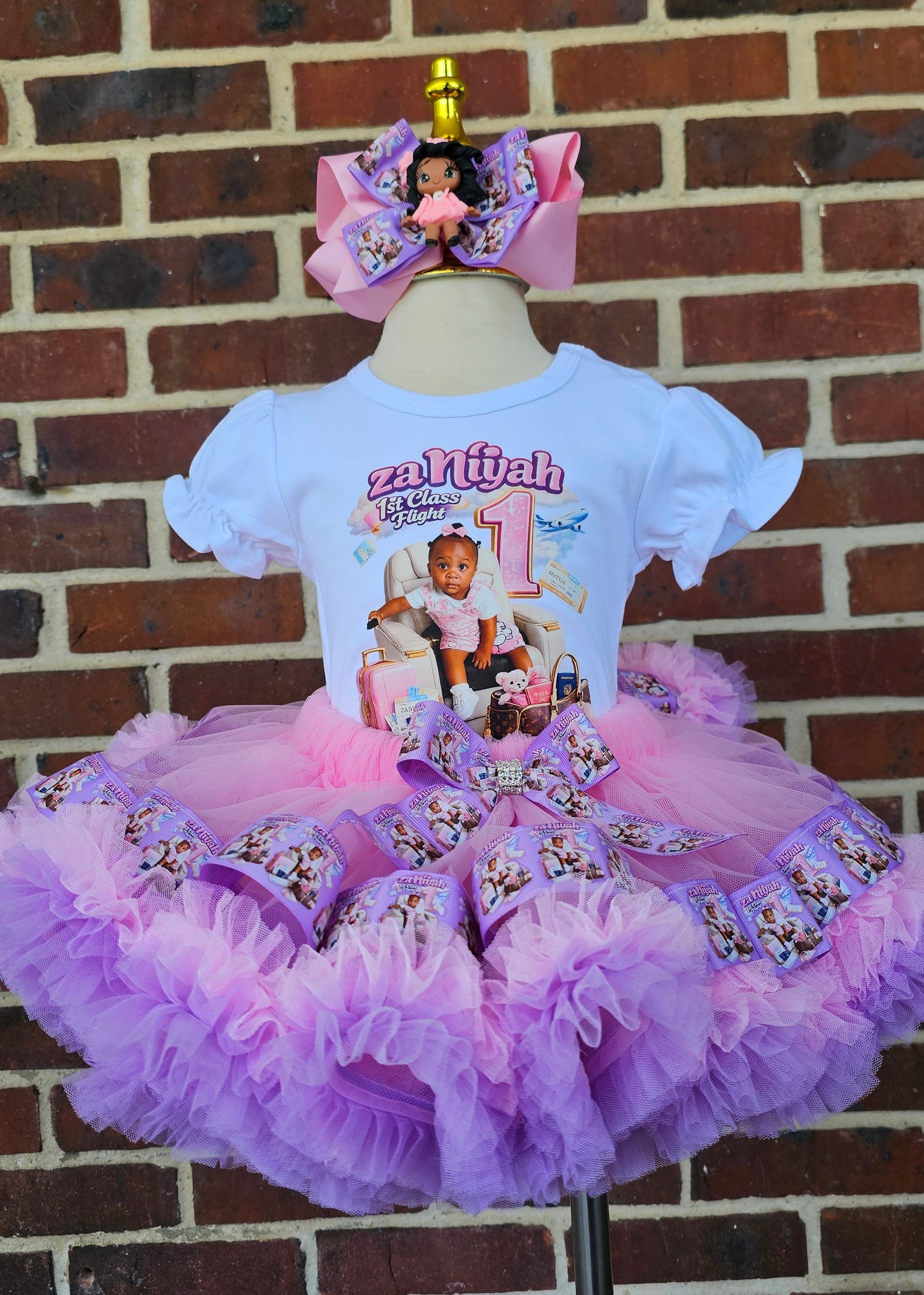 Custom First Birthday Tutu Outfit for Girls | Personalized Pink Airplane Birthday Outfit | Photo Birthday Shirt & Ruffle Tutu Set
