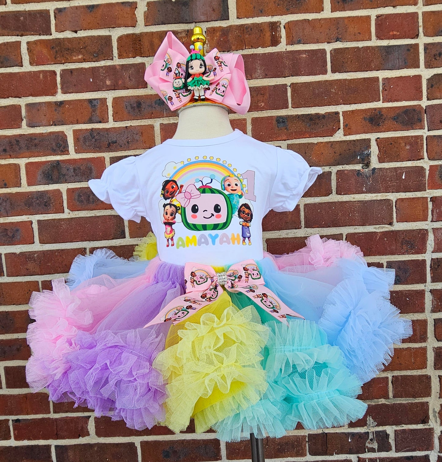 Personalized Cocomelon Themed 1st birthday girl T-Shirt with Tutu Oufit