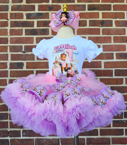 Custom First Birthday Tutu Outfit for Girls | Personalized Pink Airplane Birthday Outfit | Photo Birthday Shirt & Ruffle Tutu Set