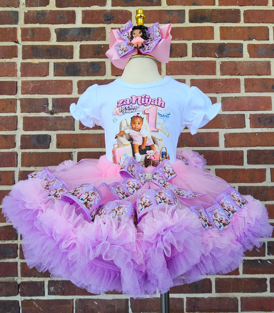 Custom First Birthday Tutu Outfit for Girls | Personalized Pink Airplane Birthday Outfit | Photo Birthday Shirt & Ruffle Tutu Set