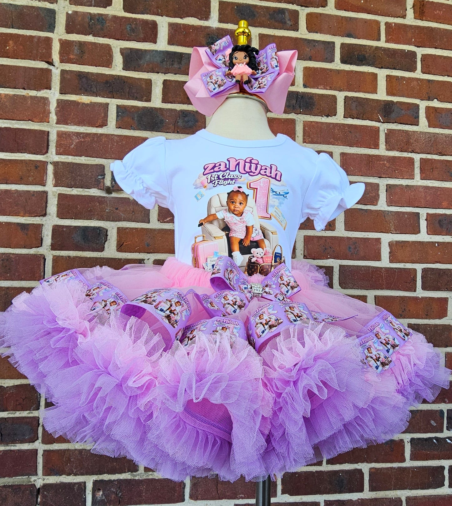 Custom First Birthday Tutu Outfit for Girls | Personalized Pink Airplane Birthday Outfit | Photo Birthday Shirt & Ruffle Tutu Set