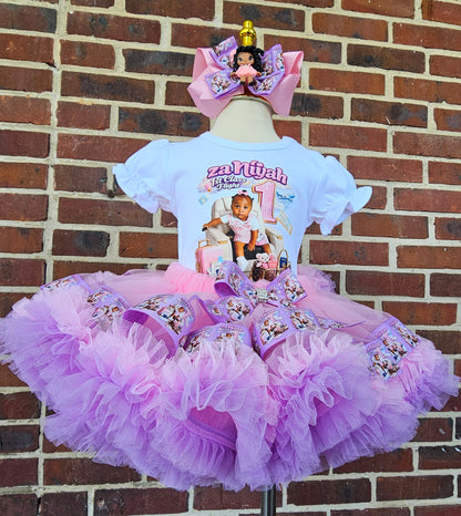 Custom First Birthday Tutu Outfit for Girls | Personalized Pink Airplane Birthday Outfit | Photo Birthday Shirt & Ruffle Tutu Set