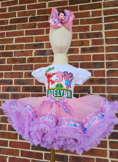 Personalized Sesame Street Abby Cadabby & Elmo Birthday Tutu Outfit | Custom 3rd Birthday Outfit for Girls | Handmade Birthday Shirt & Tutu Set