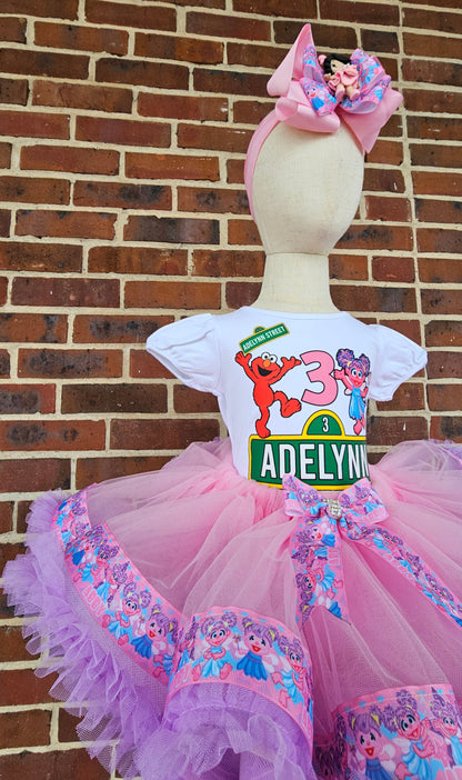 Personalized Sesame Street Abby Cadabby & Elmo Birthday Tutu Outfit | Custom 3rd Birthday Outfit for Girls | Handmade Birthday Shirt & Tutu Set