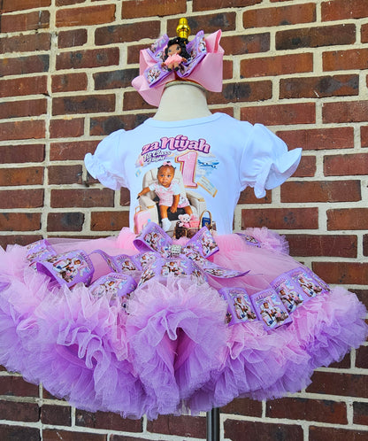 Custom First Birthday Tutu Outfit for Girls | Personalized Pink Airplane Birthday Outfit | Photo Birthday Shirt & Ruffle Tutu Set